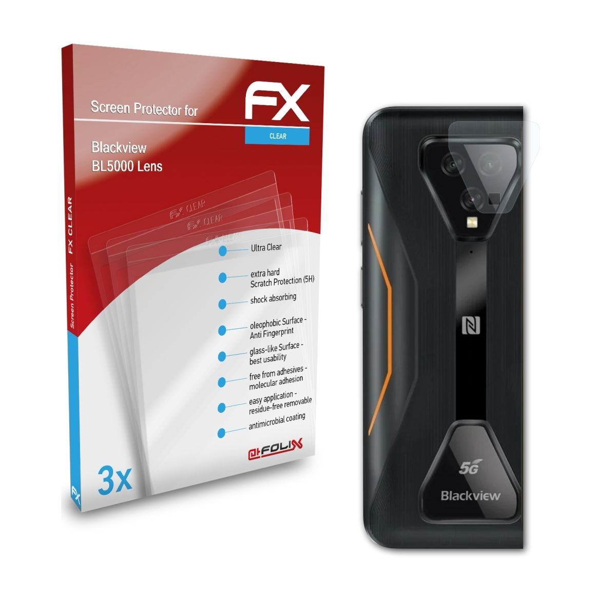 3x Lens) ATFOLIX Blackview FX-Clear Displayschutz(für BL5000