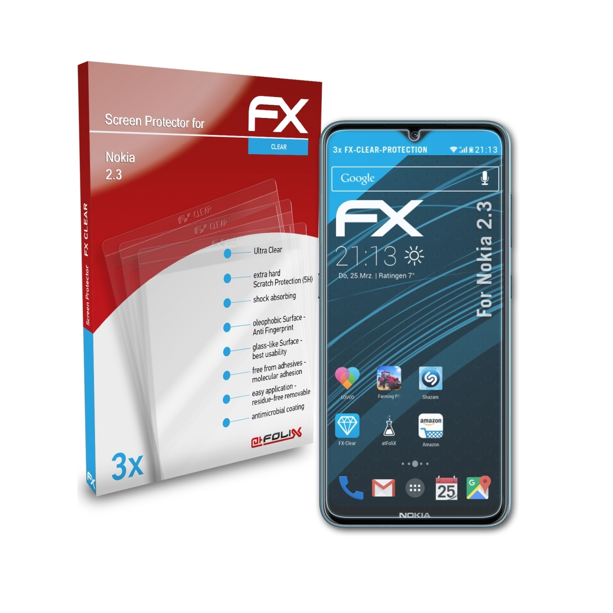 ATFOLIX 3x FX-Clear Displayschutz(für 2.3) Nokia