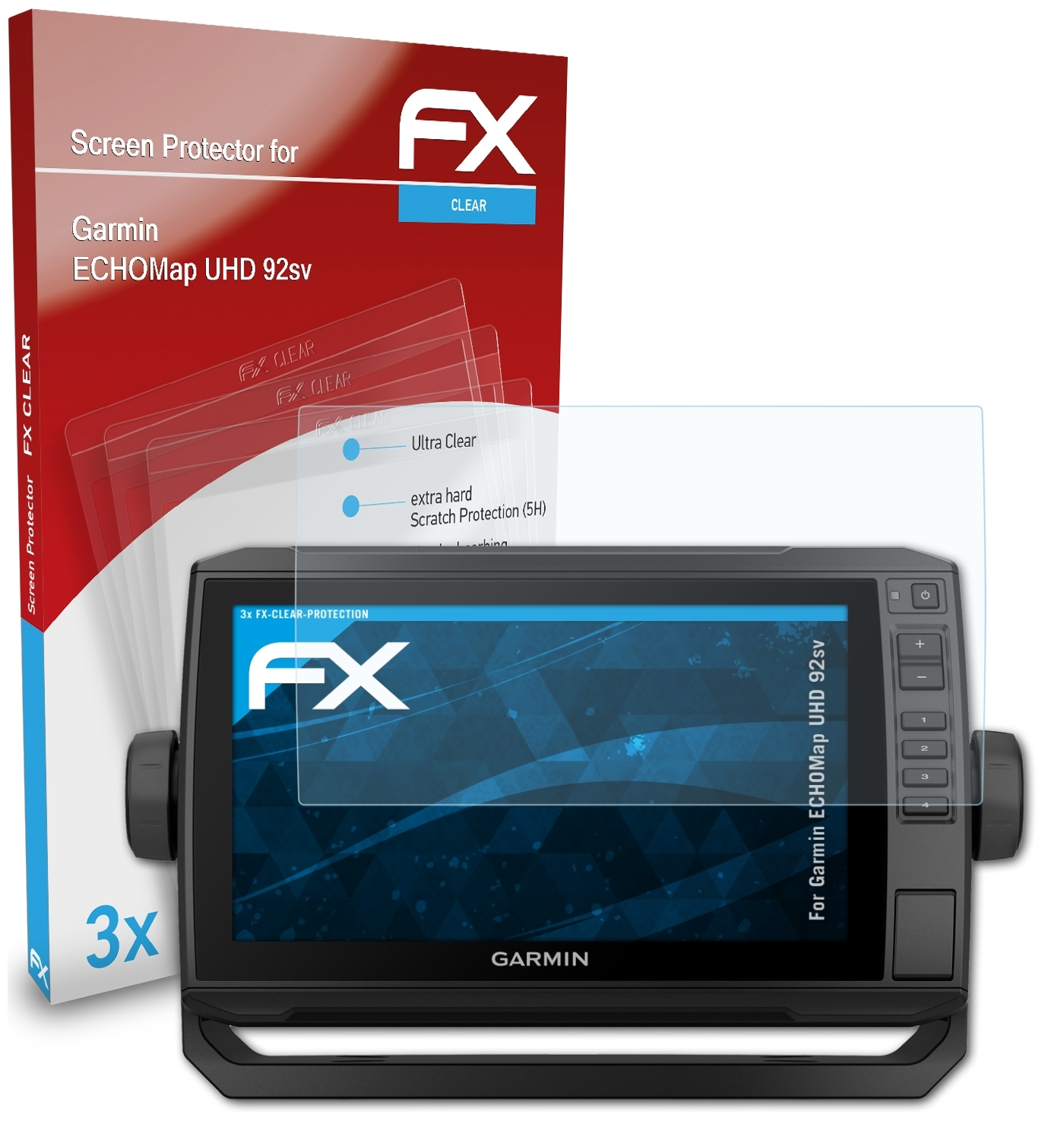 3x Garmin FX-Clear ATFOLIX Displayschutz(für 92sv) ECHOMap UHD