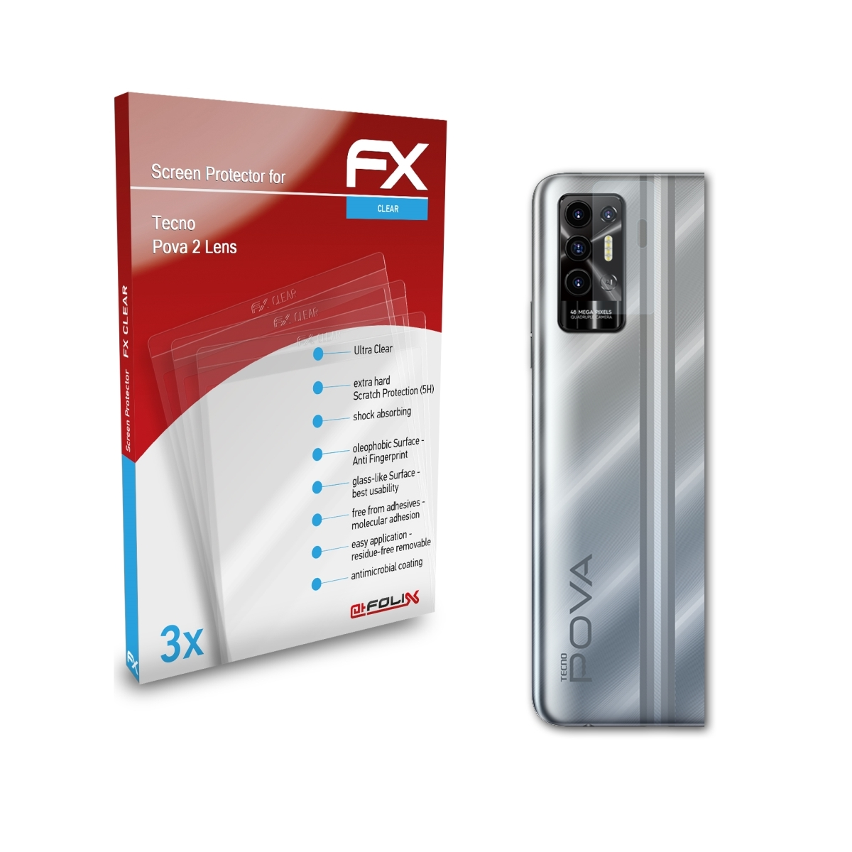 ATFOLIX 3x FX-Clear Pova Lens) 2 Displayschutz(für Tecno