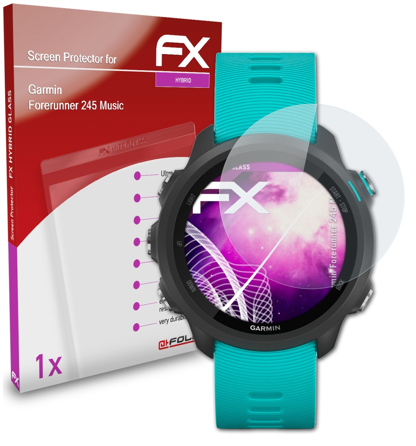 ATFOLIX FX-Hybrid-Glass Forerunner Garmin 245 Schutzglas(für Music)