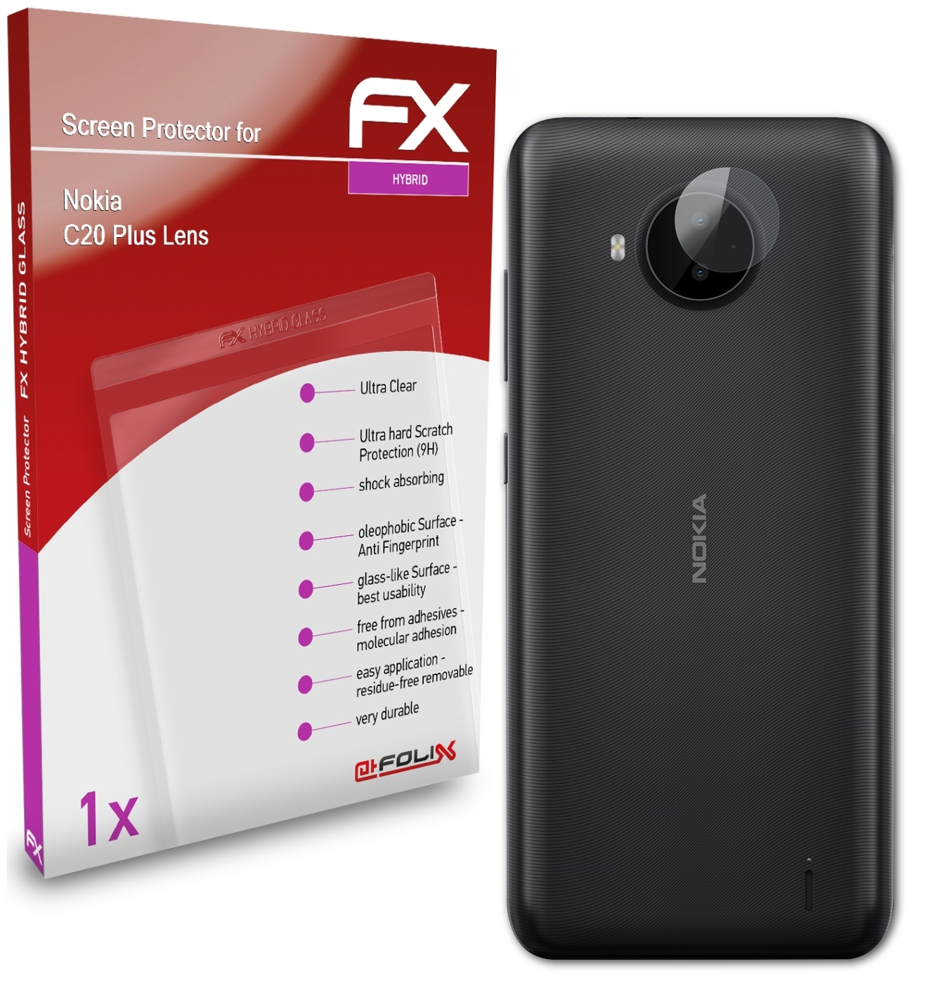 FX-Hybrid-Glass Plus C20 Nokia ATFOLIX Schutzglas(für Lens)