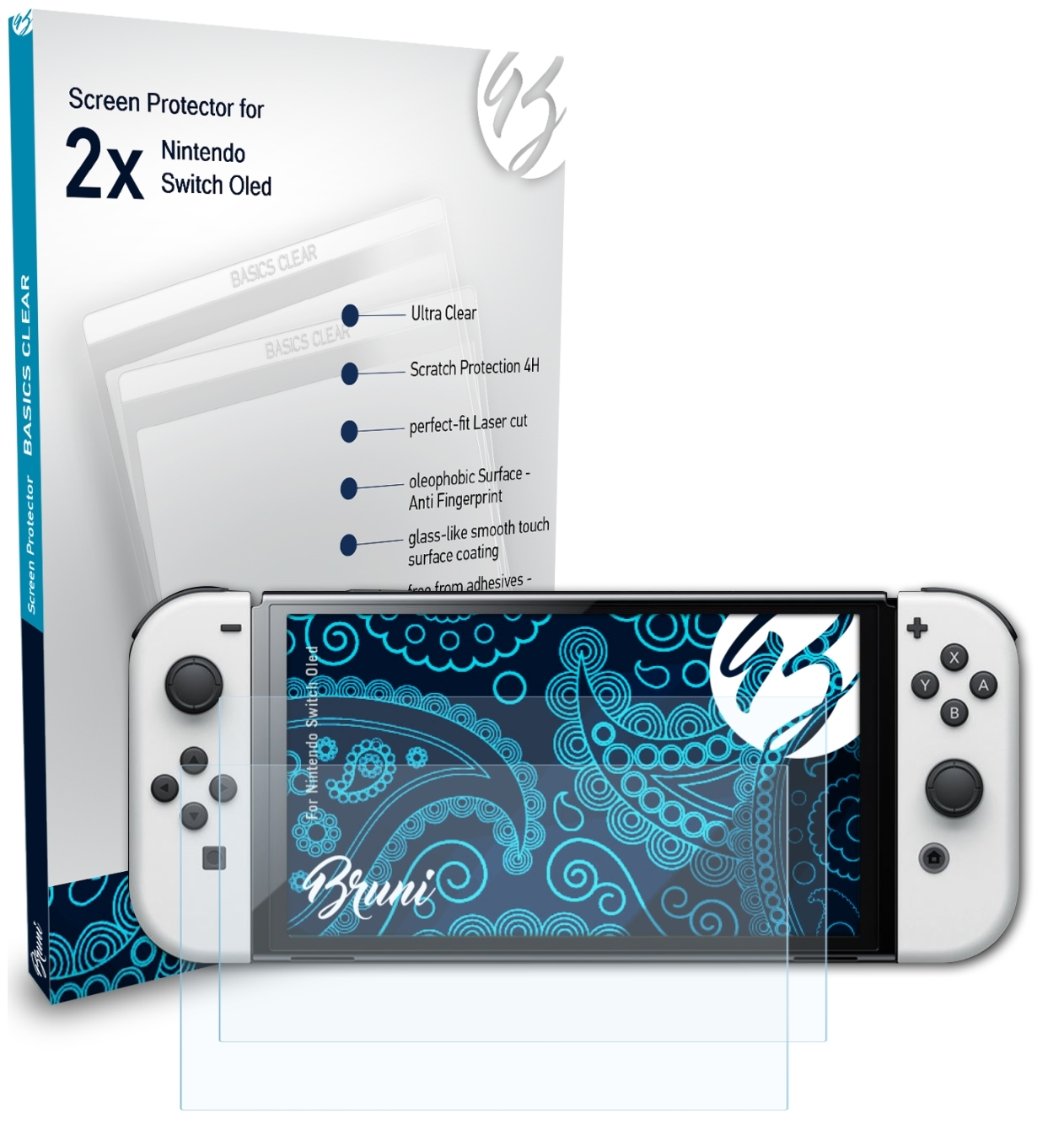 BRUNI 2x Basics-Clear Switch Schutzfolie(für Oled) Nintendo