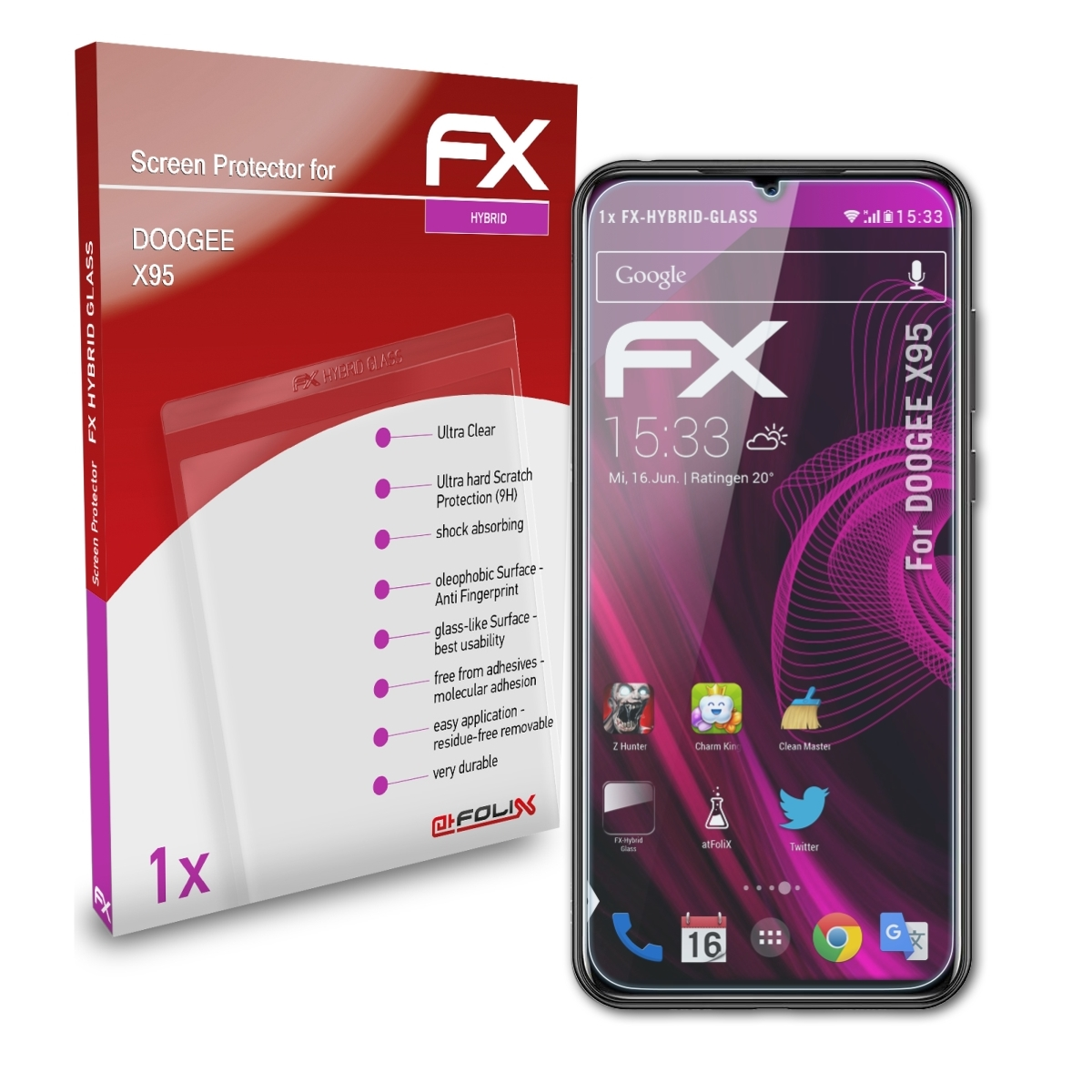 FX-Hybrid-Glass ATFOLIX X95) Doogee Schutzglas(für