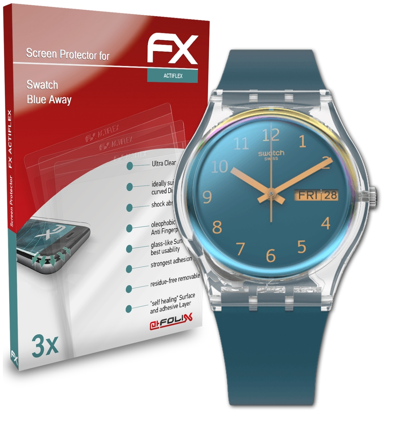 ATFOLIX 3x FX-ActiFleX Displayschutz(für Swatch Away) Blue