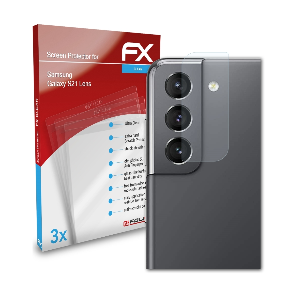 Displayschutz(für (Lens)) ATFOLIX Samsung S21 Galaxy FX-Clear 3x