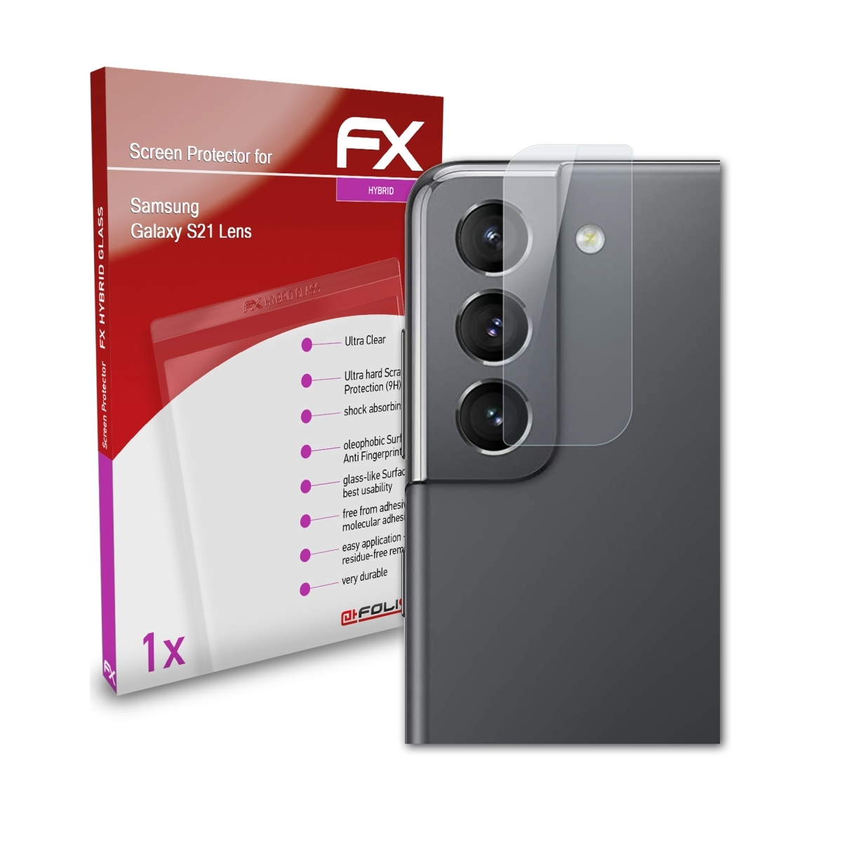 ATFOLIX FX-Hybrid-Glass Samsung Galaxy S21 (Lens)) Schutzglas(für