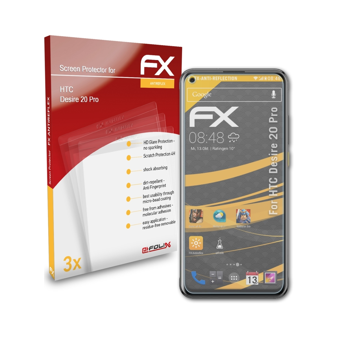 3x Desire ATFOLIX FX-Antireflex 20 HTC Displayschutz(für Pro)
