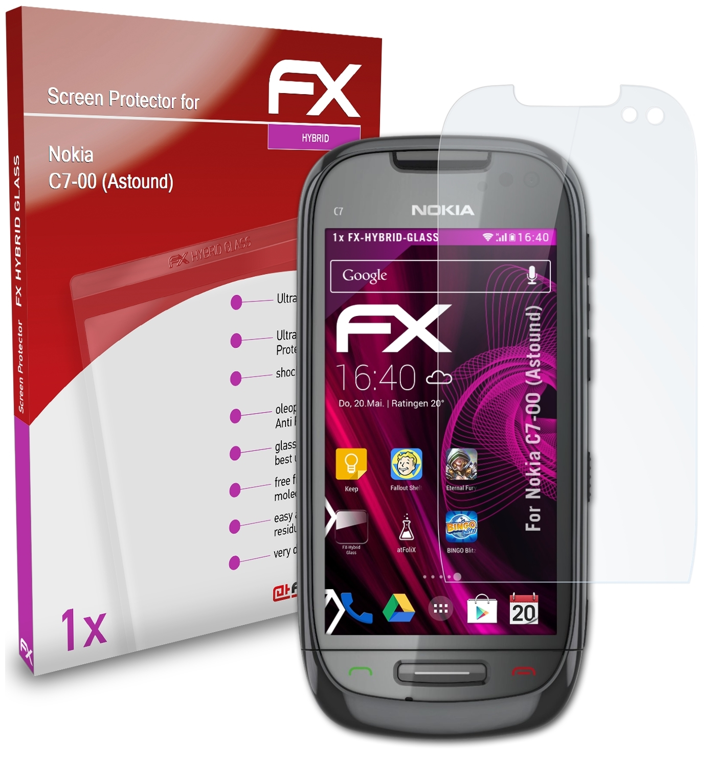 ATFOLIX FX-Hybrid-Glass Schutzglas(für Nokia C7-00 (Astound))