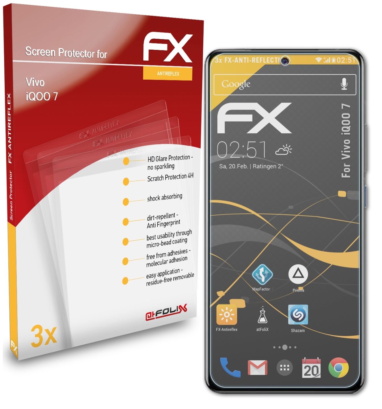 ATFOLIX 3x FX-Antireflex Displayschutz(für Vivo iQOO 7)