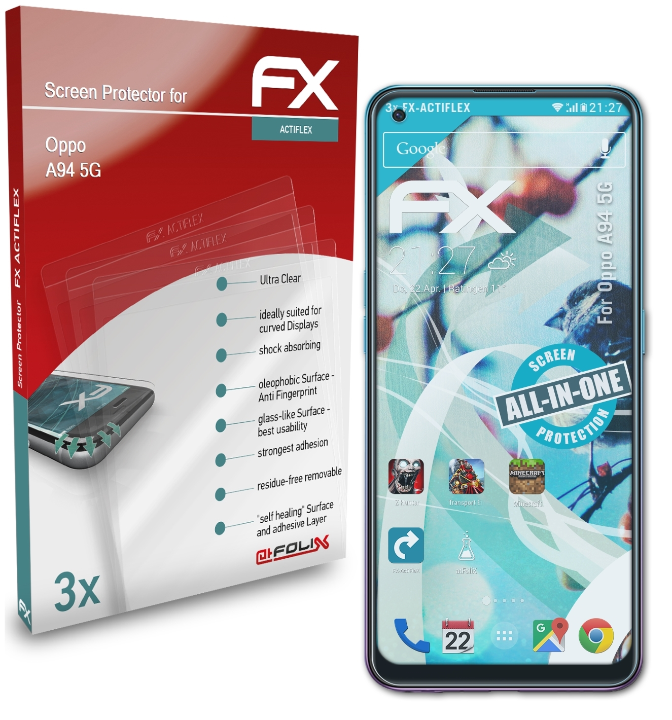 5G) Displayschutz(für FX-ActiFleX 3x Oppo A94 ATFOLIX