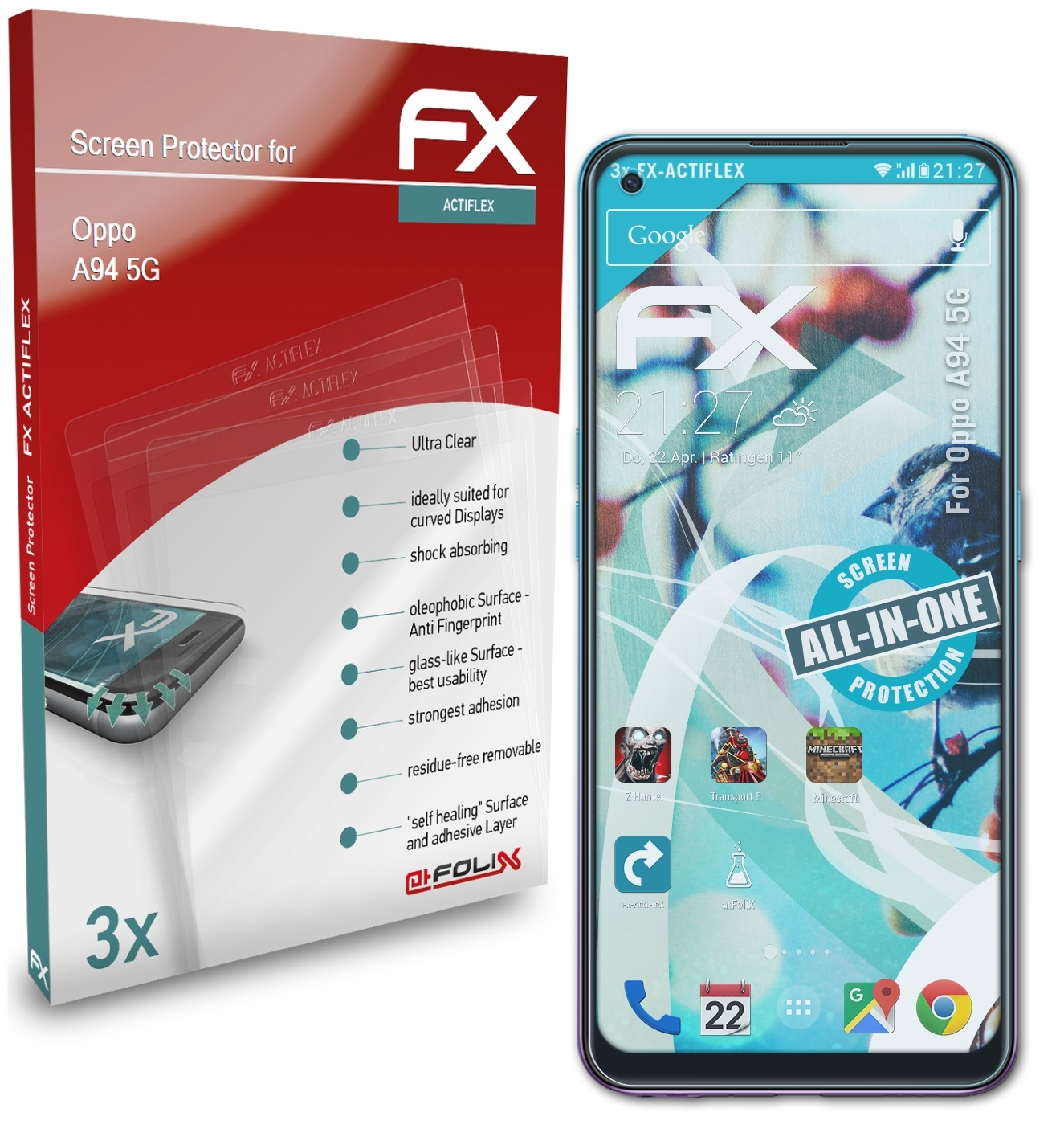 ATFOLIX FX-ActiFleX Displayschutz(für Oppo 5G) A94 3x