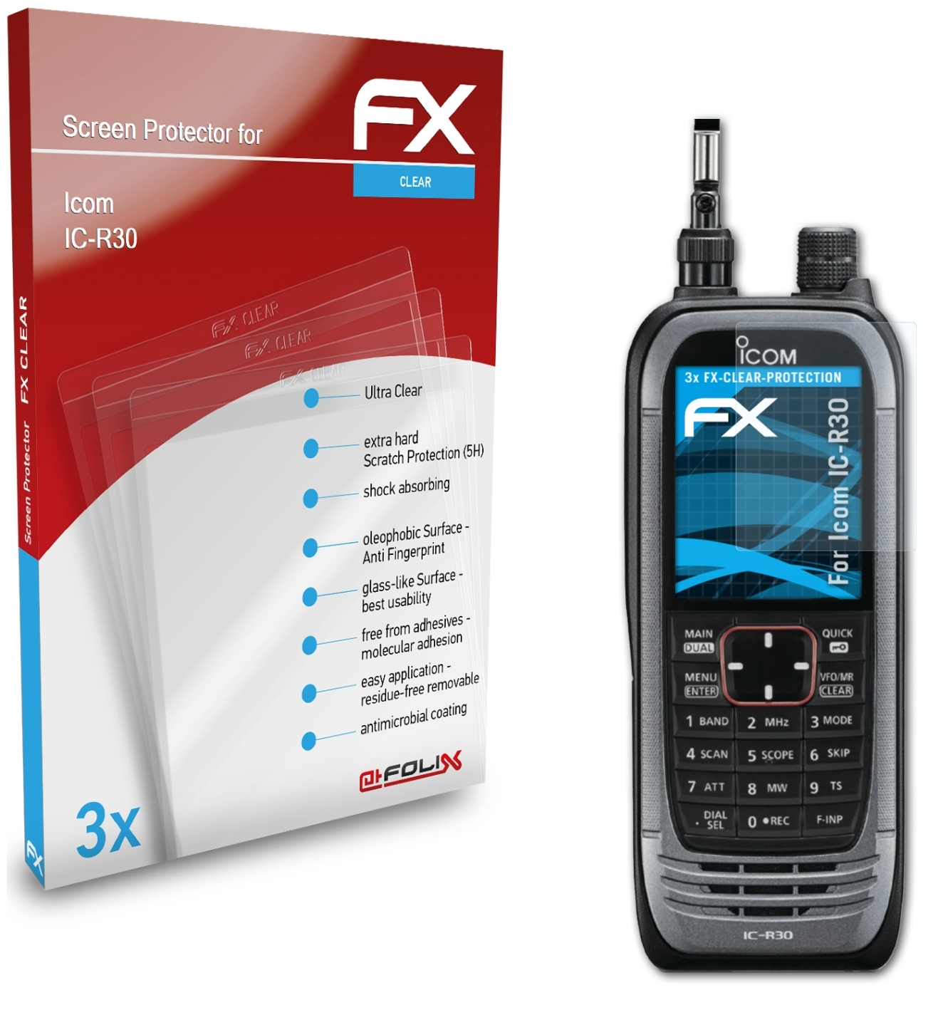 ATFOLIX Icom FX-Clear Displayschutz(für IC-R30) 3x