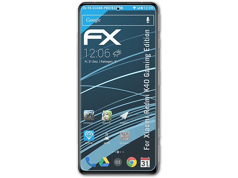 ATFOLIX 3x FX-Clear Displayschutz(für Xiaomi Redmi K40 Gaming Edition)