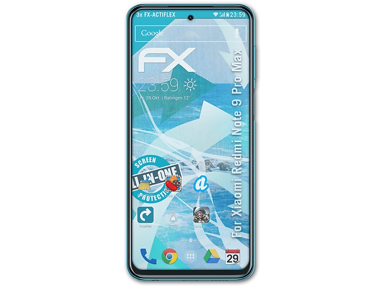ATFOLIX 3x FX-ActiFleX Displayschutz(für Xiaomi Redmi Note 9 Pro Max)