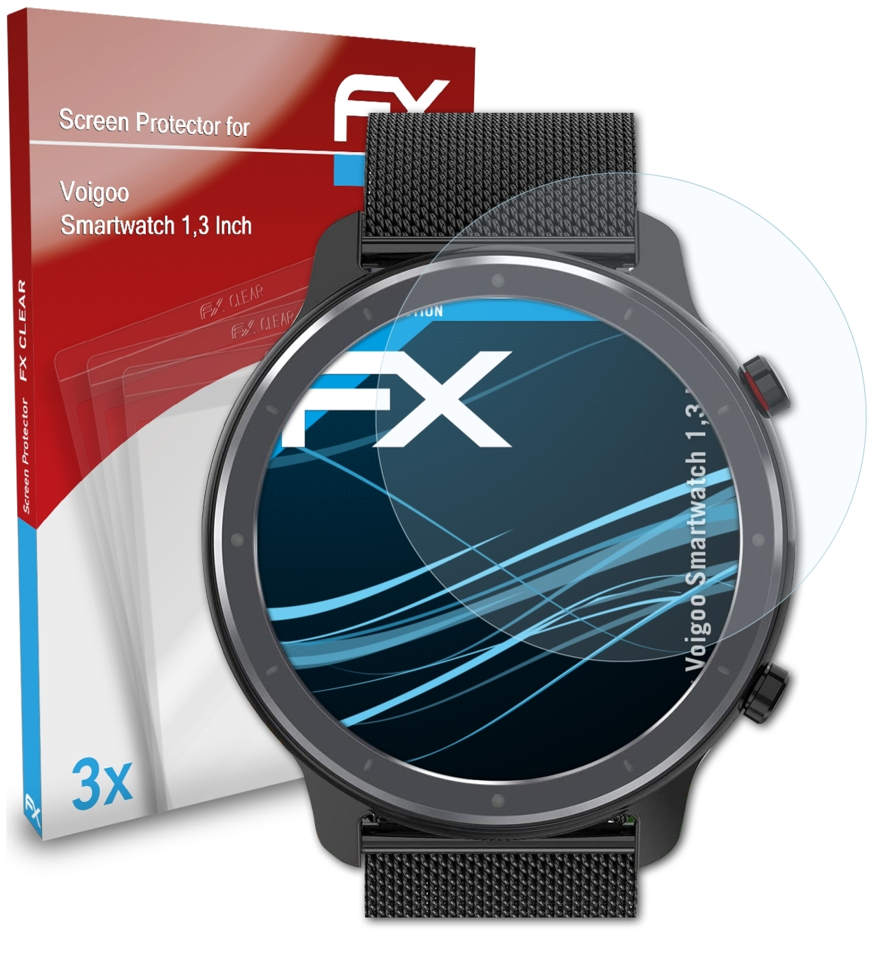 ATFOLIX 3x FX-Clear Displayschutz(für Voigoo 1,3 Inch) Smartwatch