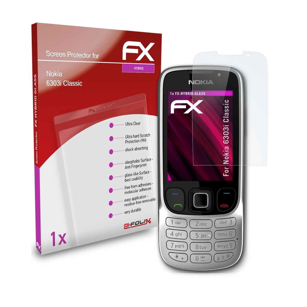 ATFOLIX FX-Hybrid-Glass Schutzglas(für Nokia 6303i Classic)