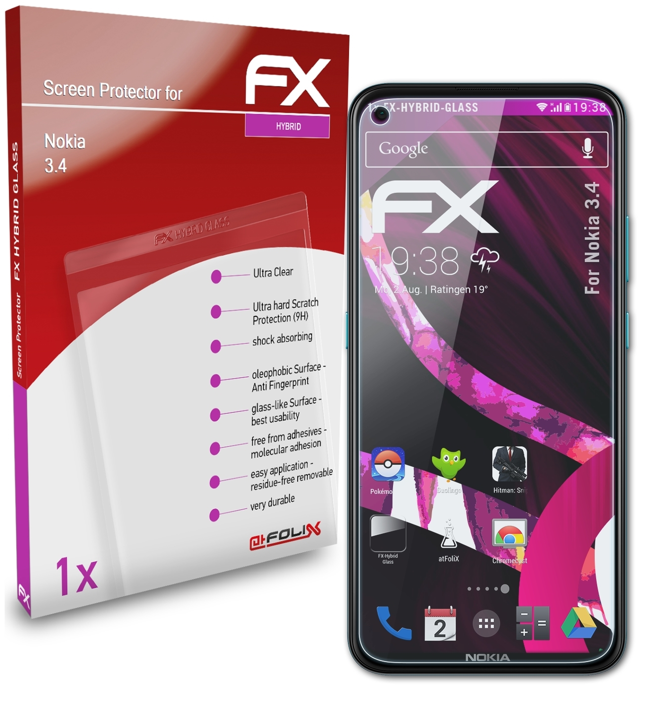 ATFOLIX FX-Hybrid-Glass Schutzglas(für Nokia 3.4)