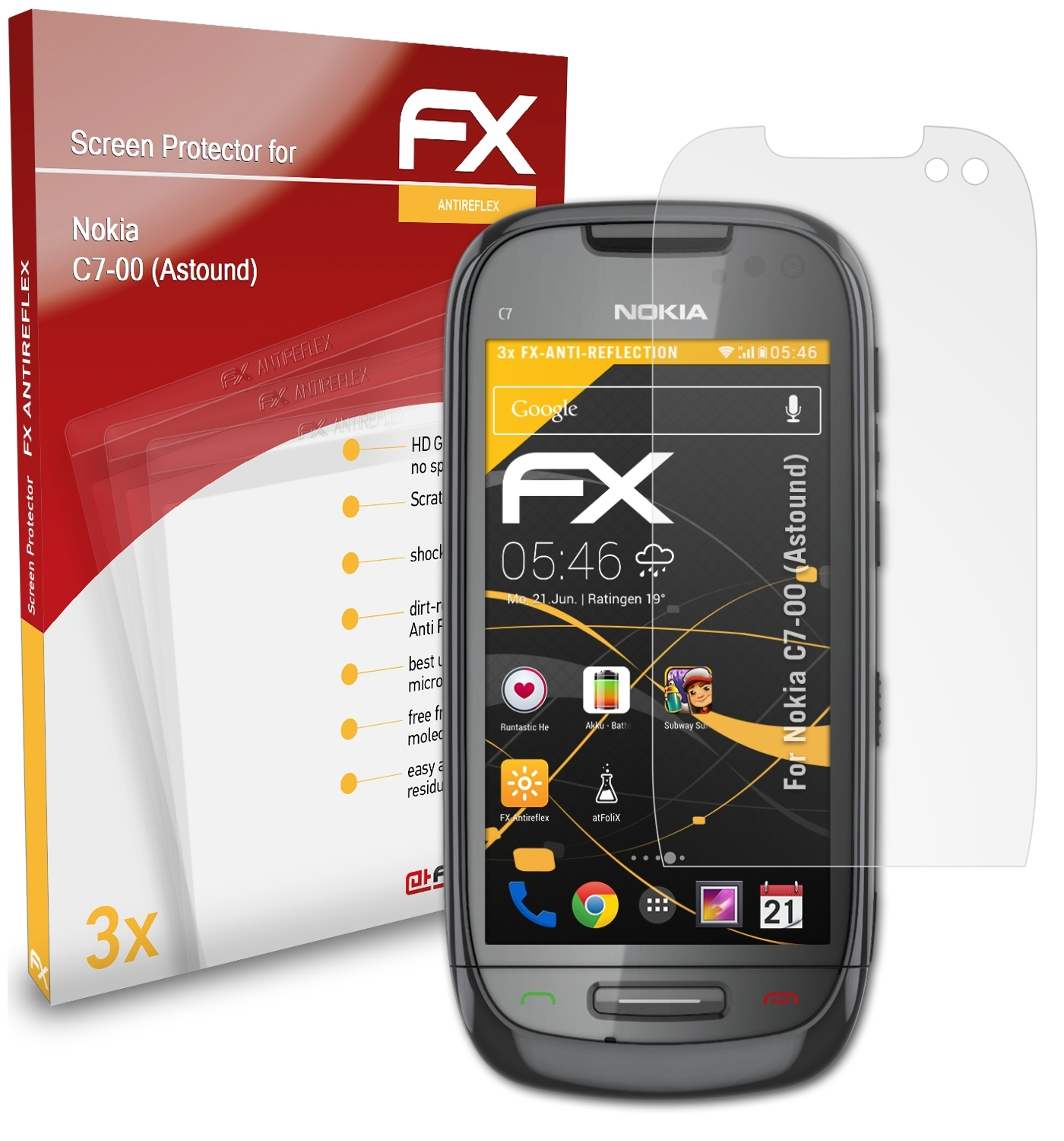 ATFOLIX 3x FX-Antireflex Nokia (Astound)) Displayschutz(für C7-00