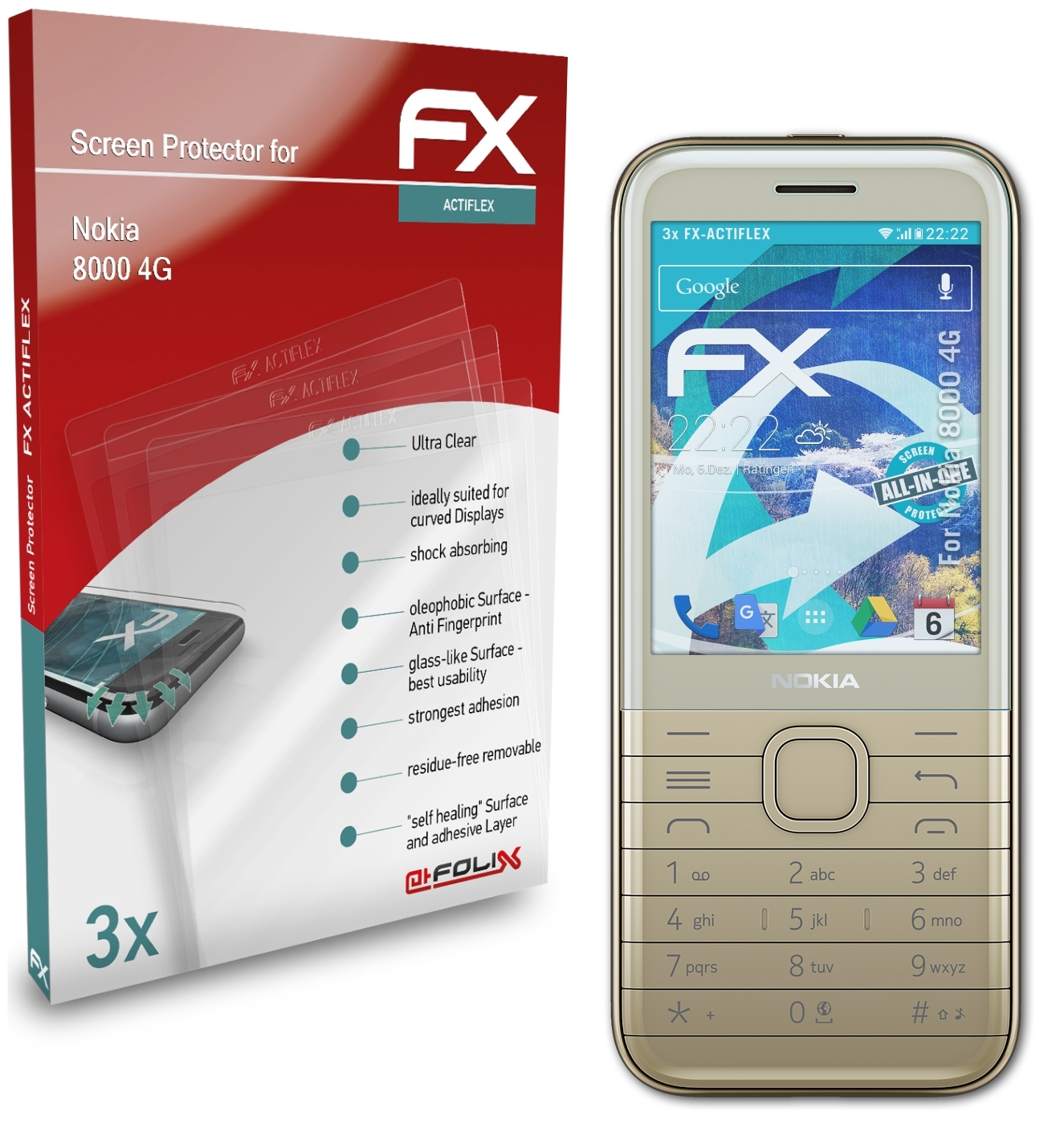 ATFOLIX 3x FX-ActiFleX Displayschutz(für Nokia 8000 4G)