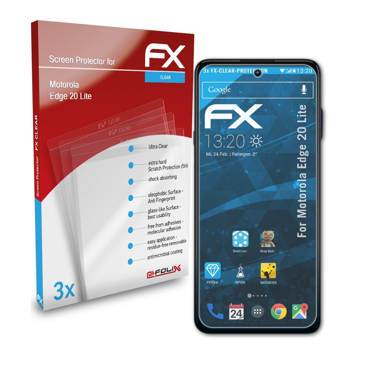 ATFOLIX 3x FX-Clear Displayschutz(für Motorola Lite) Edge 20