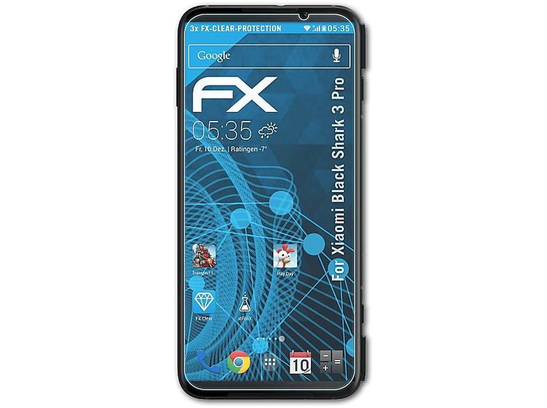 ATFOLIX 3x FX-Clear Displayschutz(für Xiaomi Black Pro) Shark 3