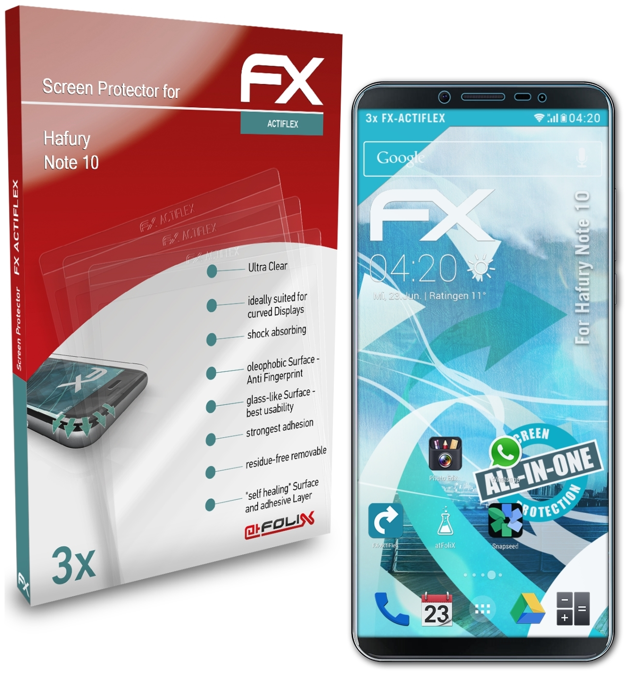 ATFOLIX 3x FX-ActiFleX Displayschutz(für Note 10) Hafury