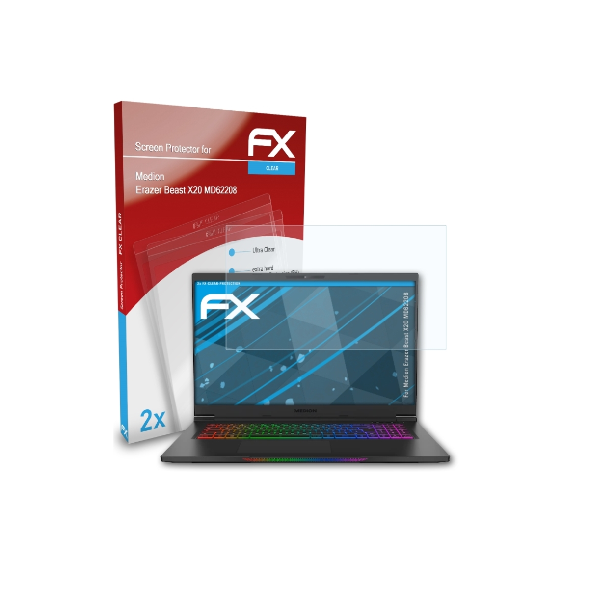 ATFOLIX 2x X20 Erazer Medion Displayschutz(für FX-Clear (MD62208)) Beast