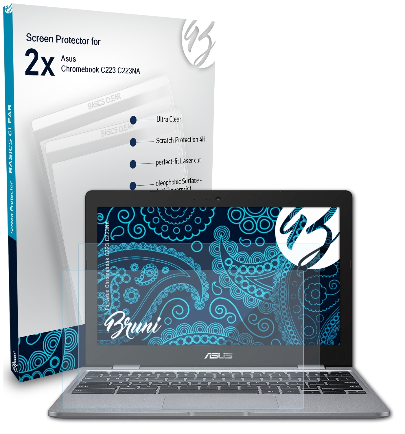 BRUNI 2x Basics-Clear Schutzfolie(für Asus Chromebook (C223NA)) C223