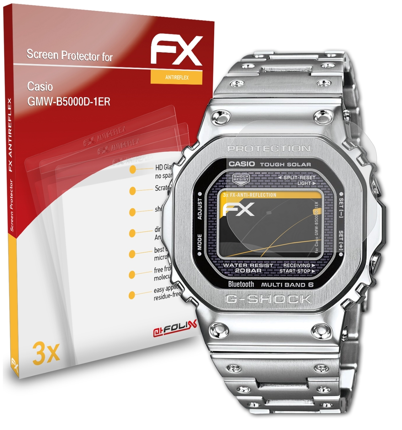 3x ATFOLIX FX-Antireflex GMW-B5000D-1ER) Casio Displayschutz(für
