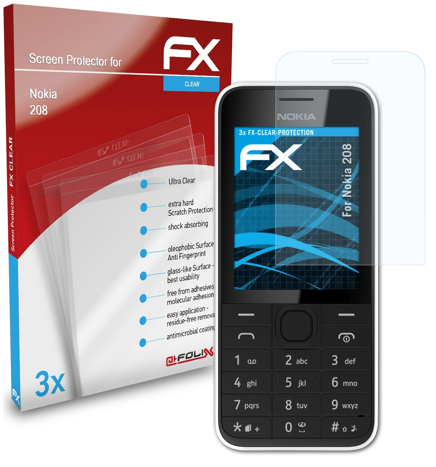 ATFOLIX Nokia 208) Displayschutz(für 3x FX-Clear