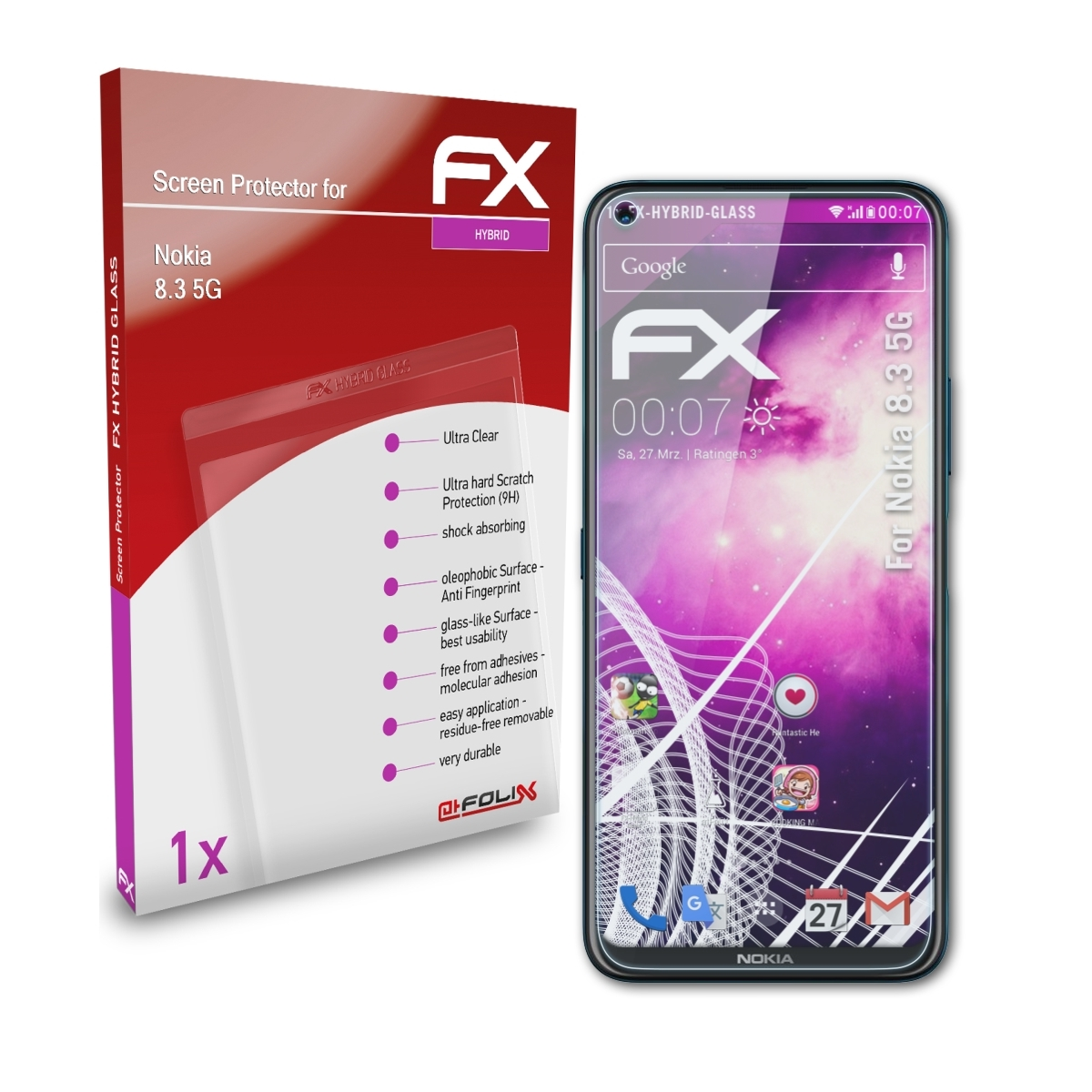 ATFOLIX FX-Hybrid-Glass Schutzglas(für Nokia 8.3 5G)