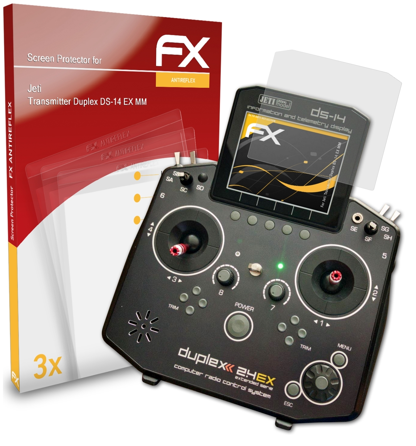 ATFOLIX 3x FX-Antireflex Transmitter EX Jeti MM) DS-14 Duplex Displayschutz(für