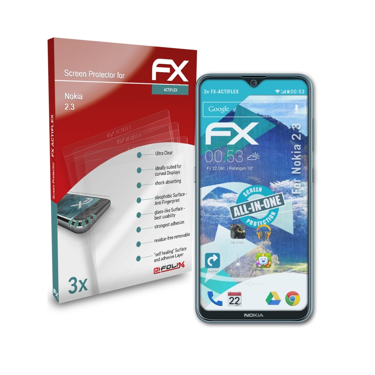 ATFOLIX 3x FX-ActiFleX Nokia Displayschutz(für 2.3)