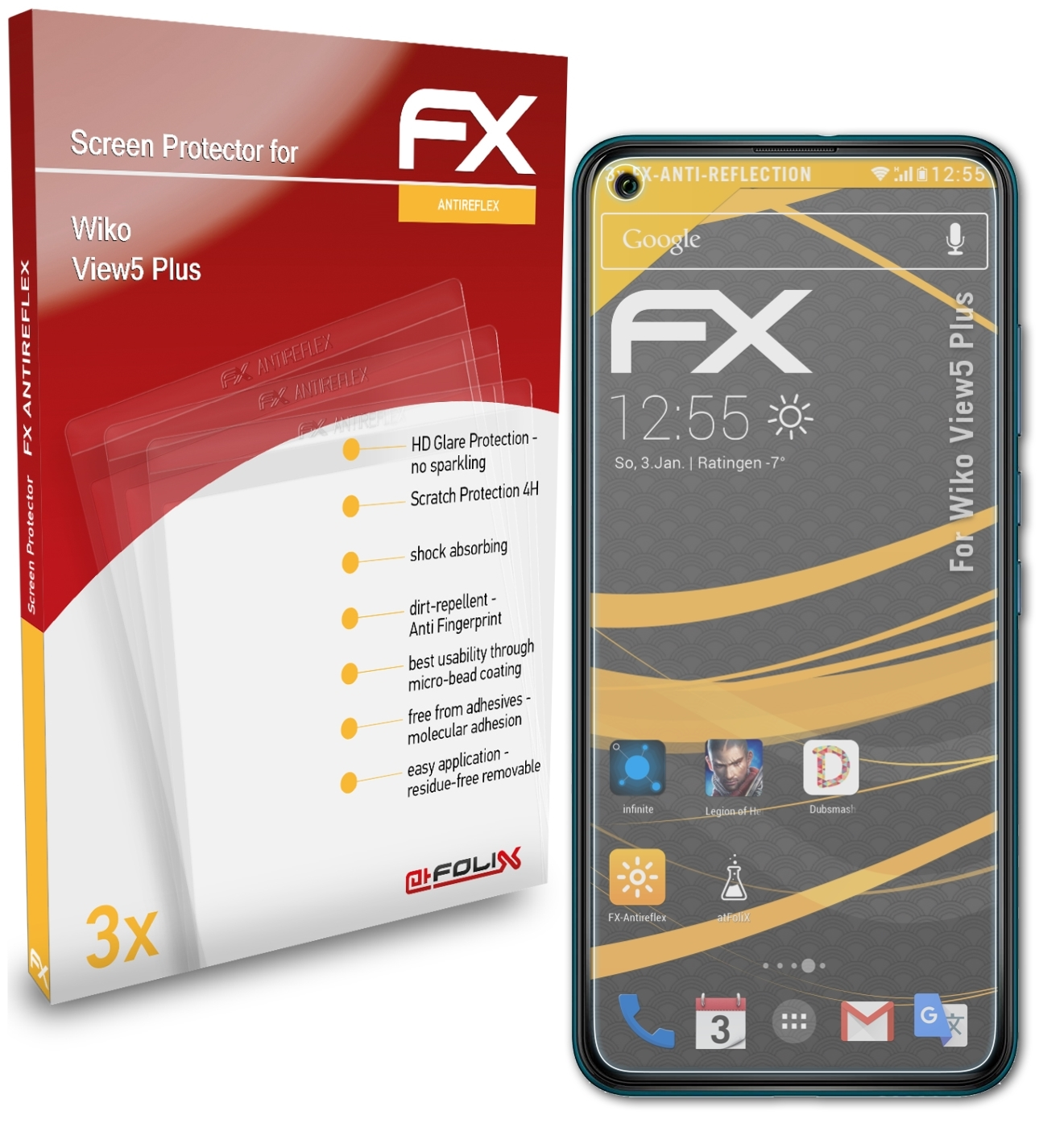 ATFOLIX 3x FX-Antireflex Displayschutz(für Wiko View5 Plus)