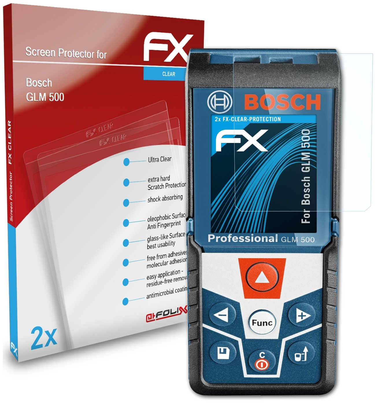 ATFOLIX 2x Bosch Displayschutz(für GLM 500) FX-Clear