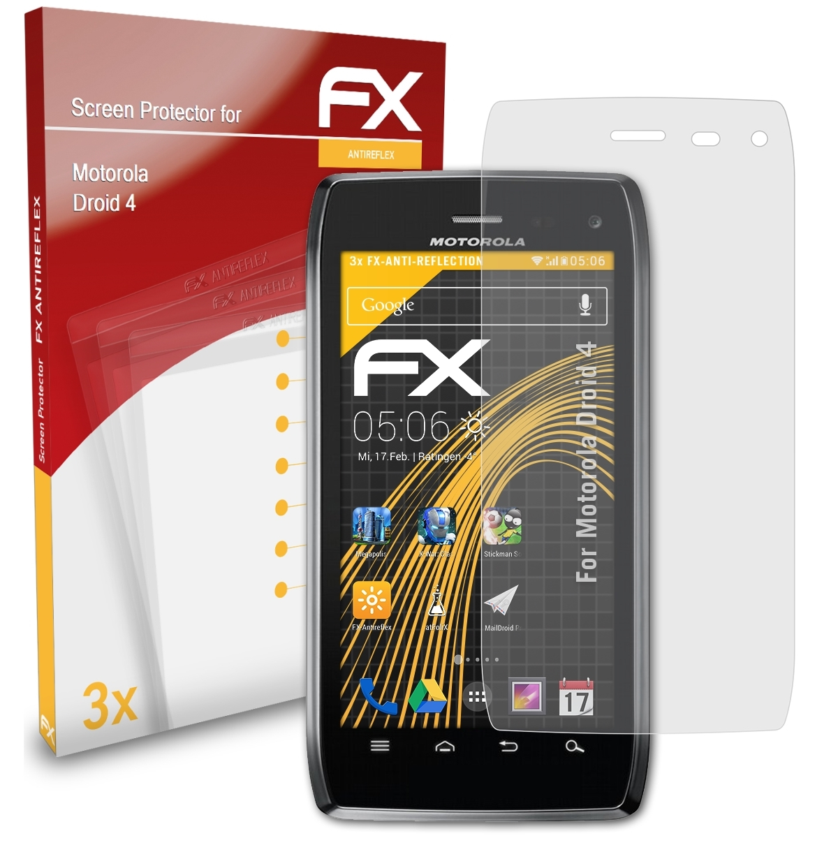 Droid 3x Motorola FX-Antireflex ATFOLIX 4) Displayschutz(für