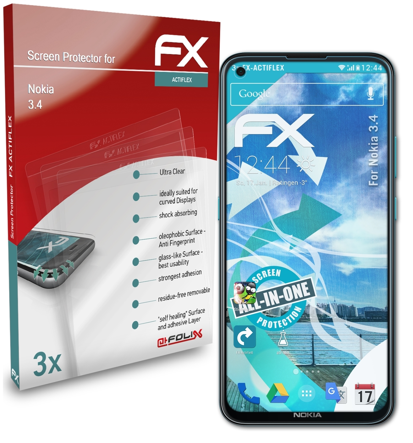 ATFOLIX 3x FX-ActiFleX 3.4) Nokia Displayschutz(für