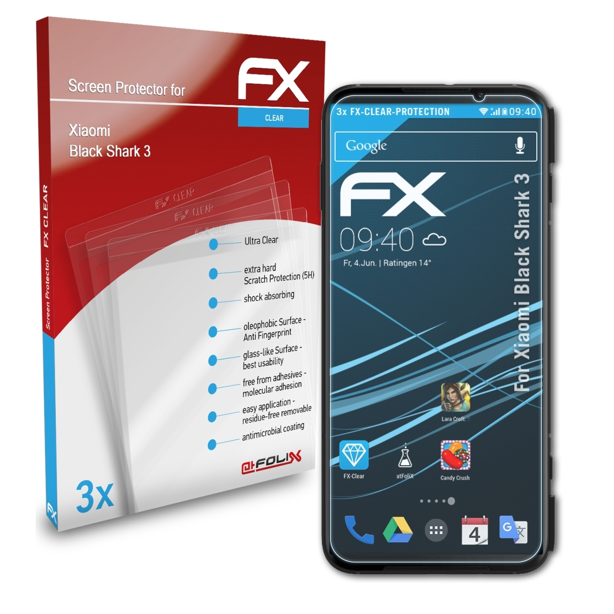 ATFOLIX 3x FX-Clear Shark Displayschutz(für Xiaomi 3) Black