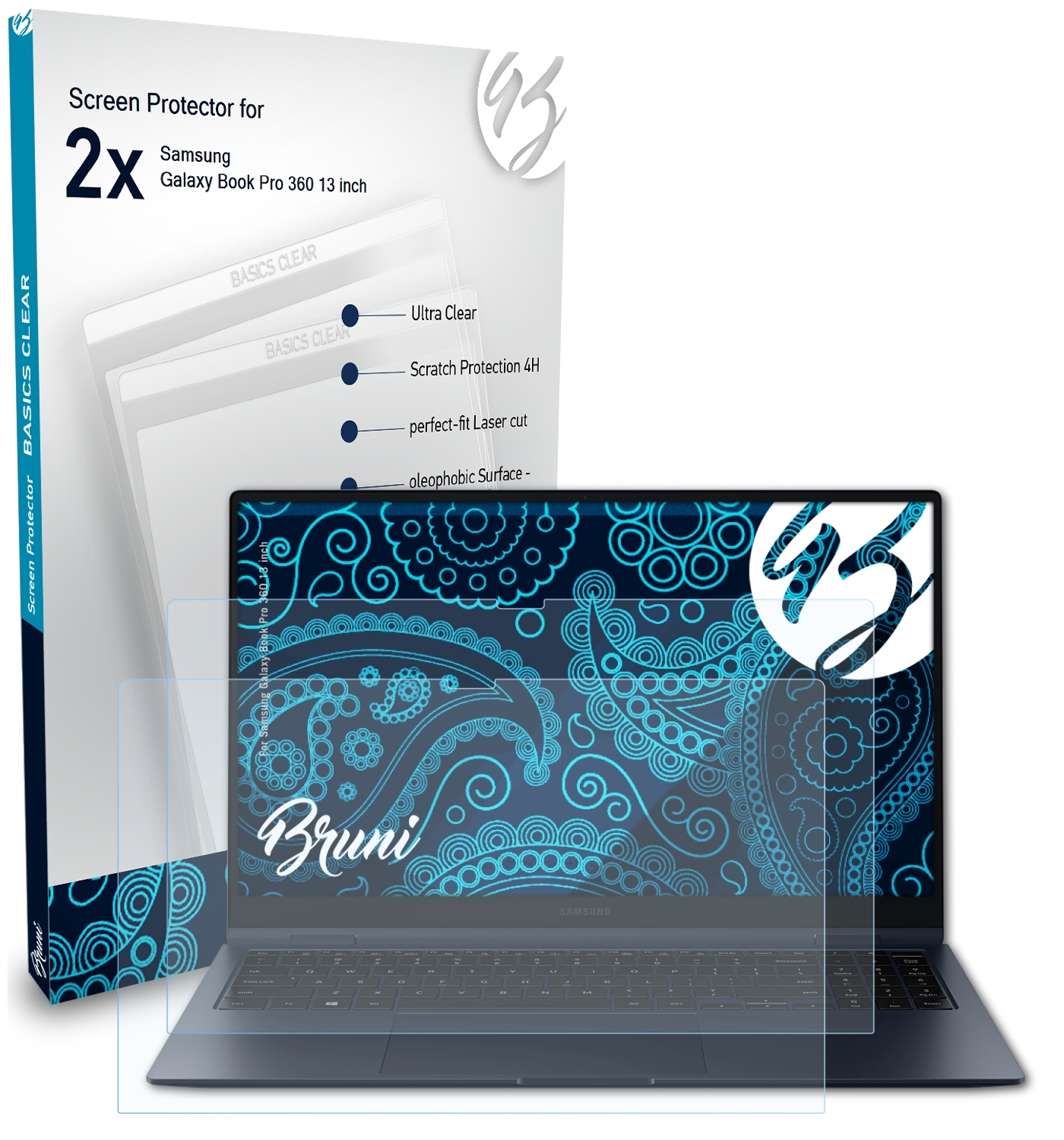 BRUNI 2x Basics-Clear (13 Book inch)) 360 Pro Samsung Schutzfolie(für Galaxy