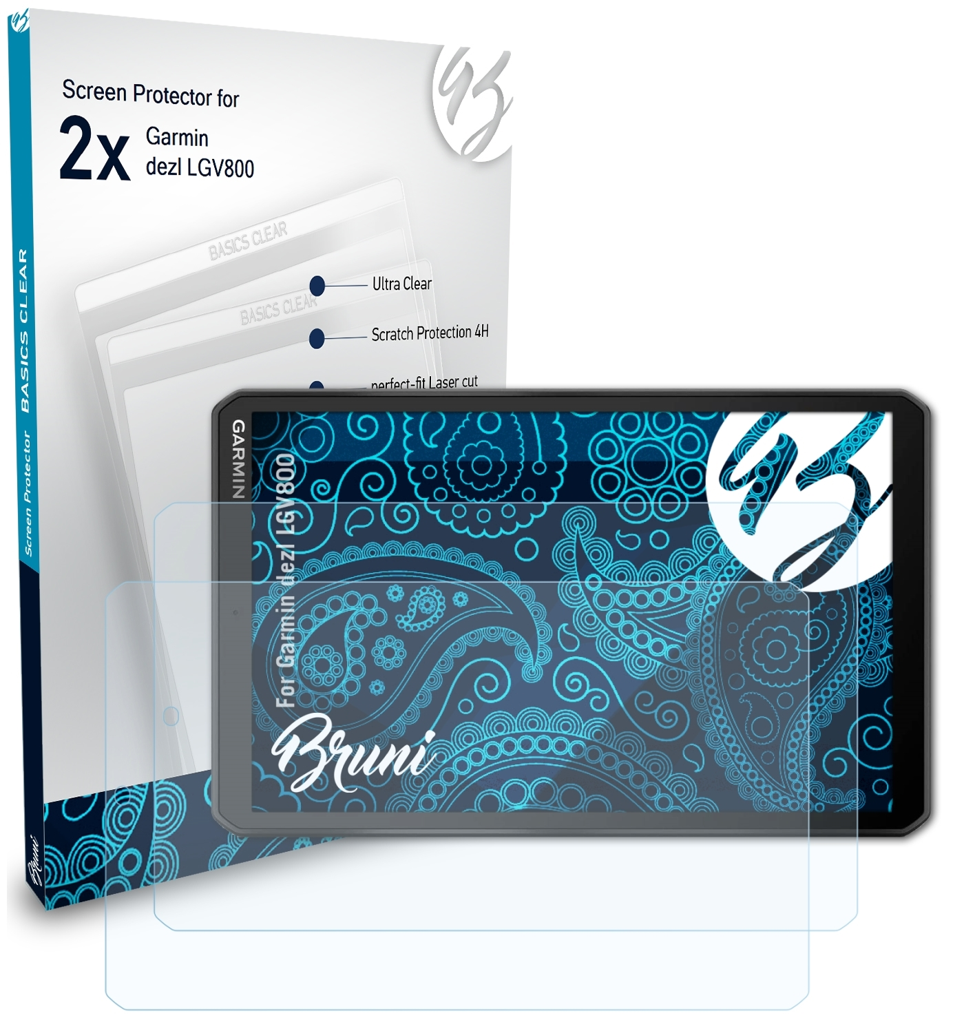 BRUNI 2x Basics-Clear Schutzfolie(für Garmin dezl LGV800)