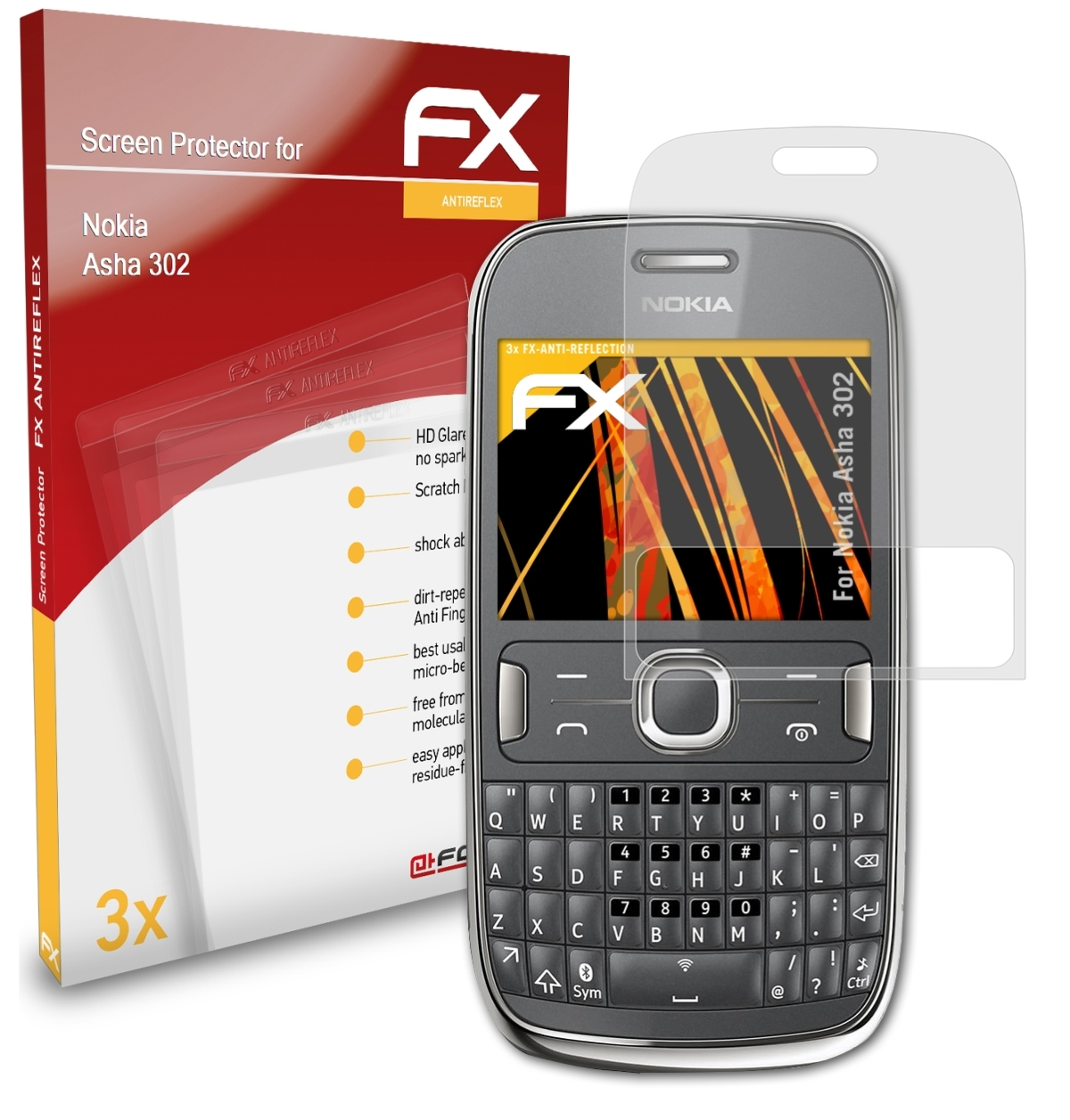 3x Displayschutz(für FX-Antireflex Asha Nokia ATFOLIX 302)