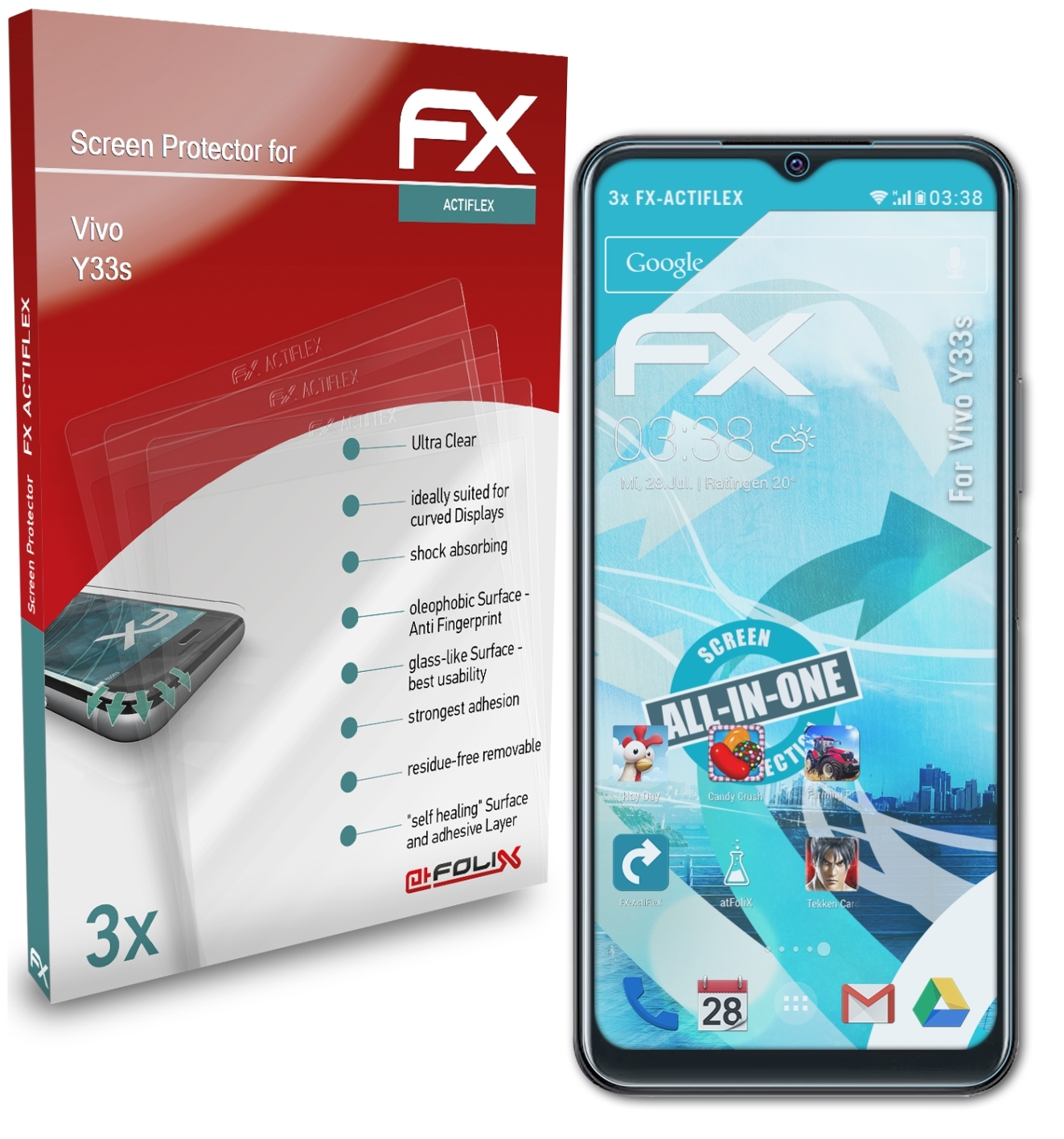3x ATFOLIX Vivo FX-ActiFleX Y33s) Displayschutz(für
