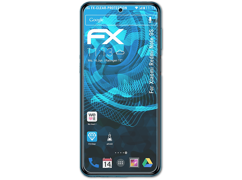 Xiaomi 9S) ATFOLIX Note 3x Redmi FX-Clear Displayschutz(für