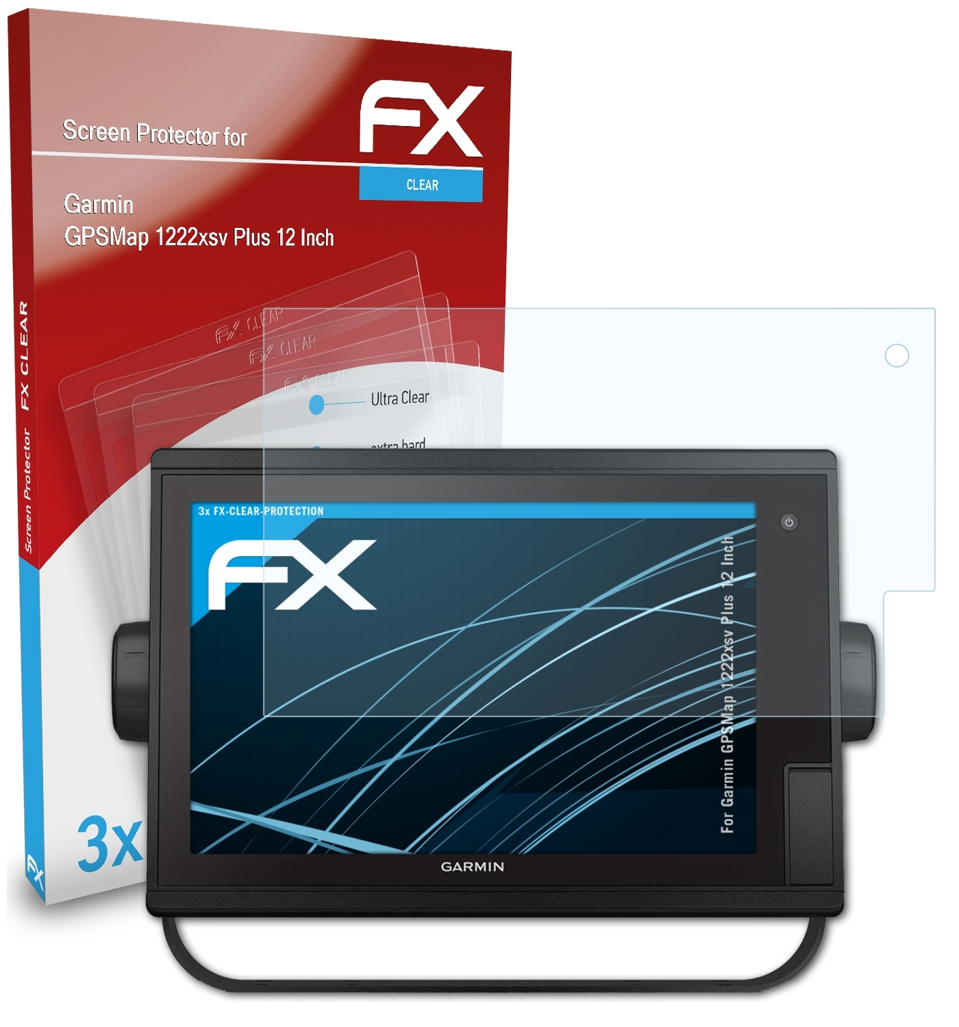 ATFOLIX 3x FX-Clear Displayschutz(für Garmin (12 GPSMap Inch)) Plus 1222xsv
