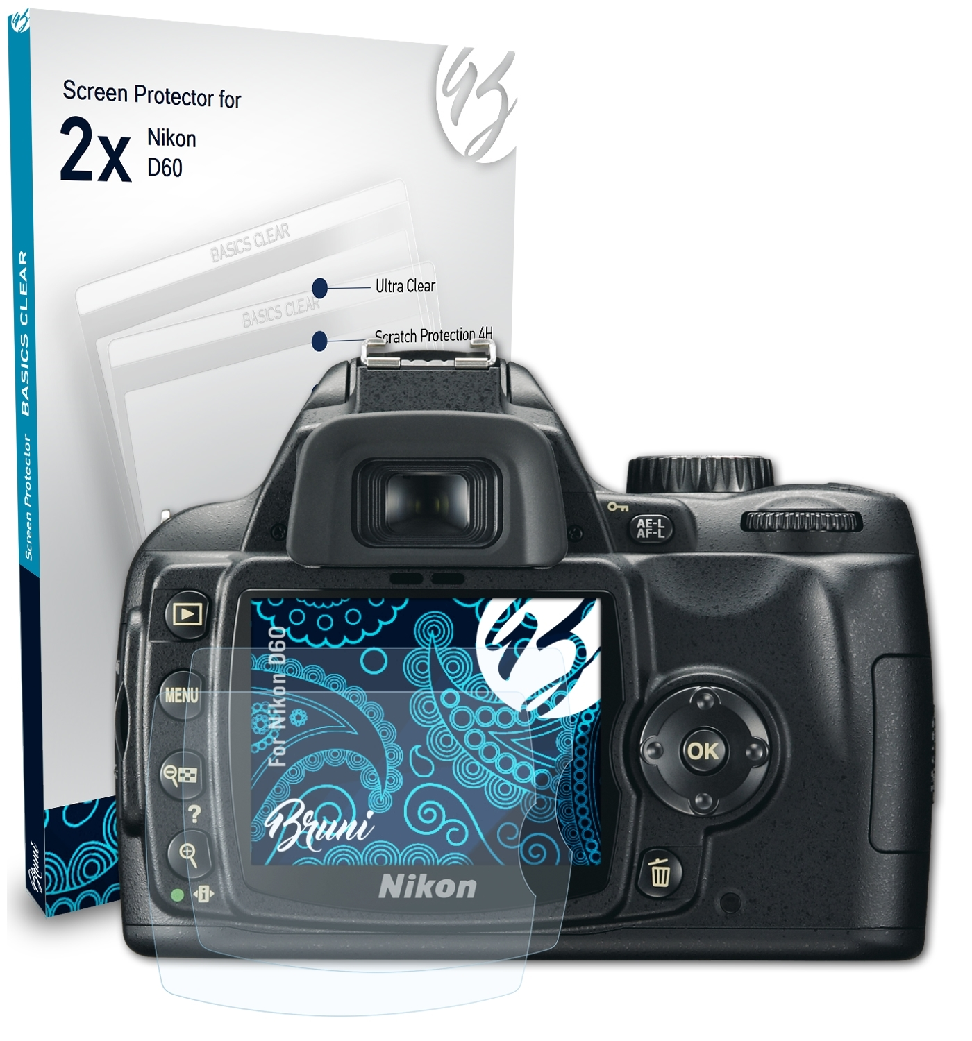 BRUNI 2x Basics-Clear Nikon Schutzfolie(für D60)