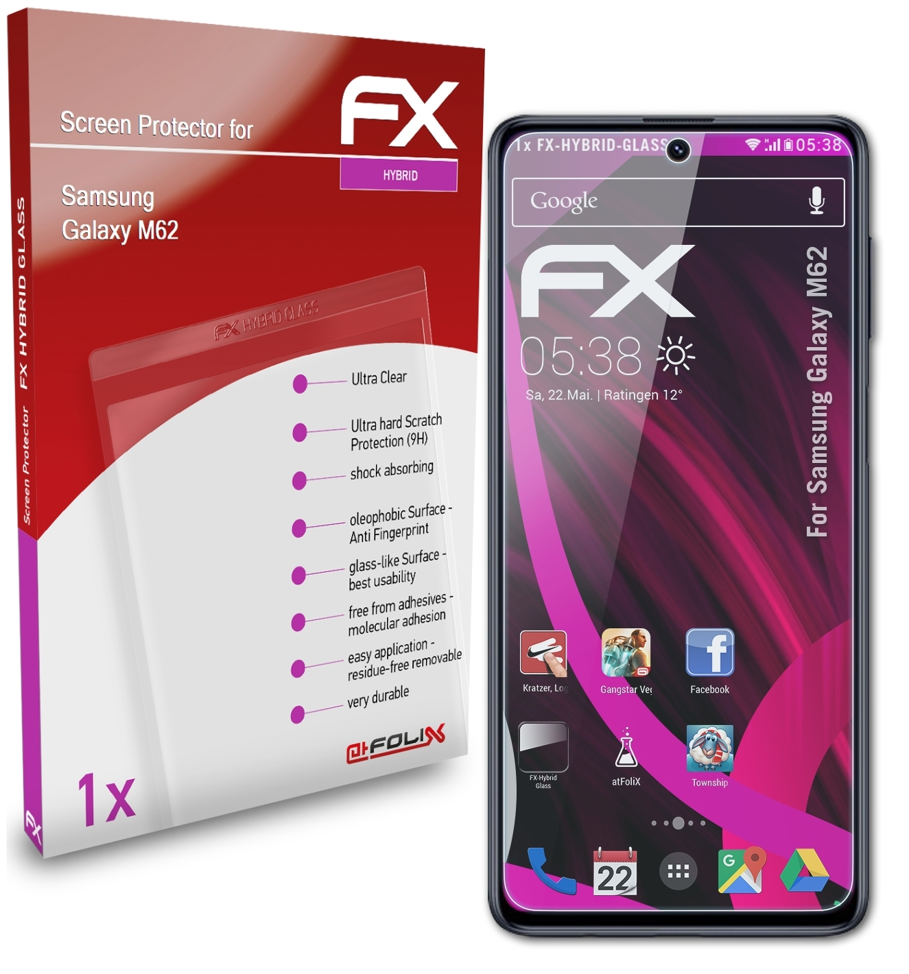 ATFOLIX Samsung FX-Hybrid-Glass Galaxy M62) Schutzglas(für