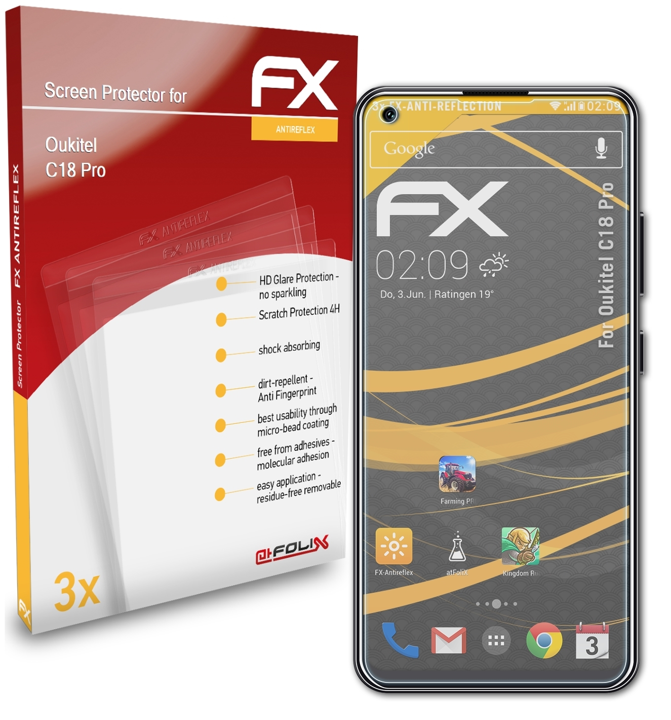 ATFOLIX 3x C18 Displayschutz(für Pro) Oukitel FX-Antireflex