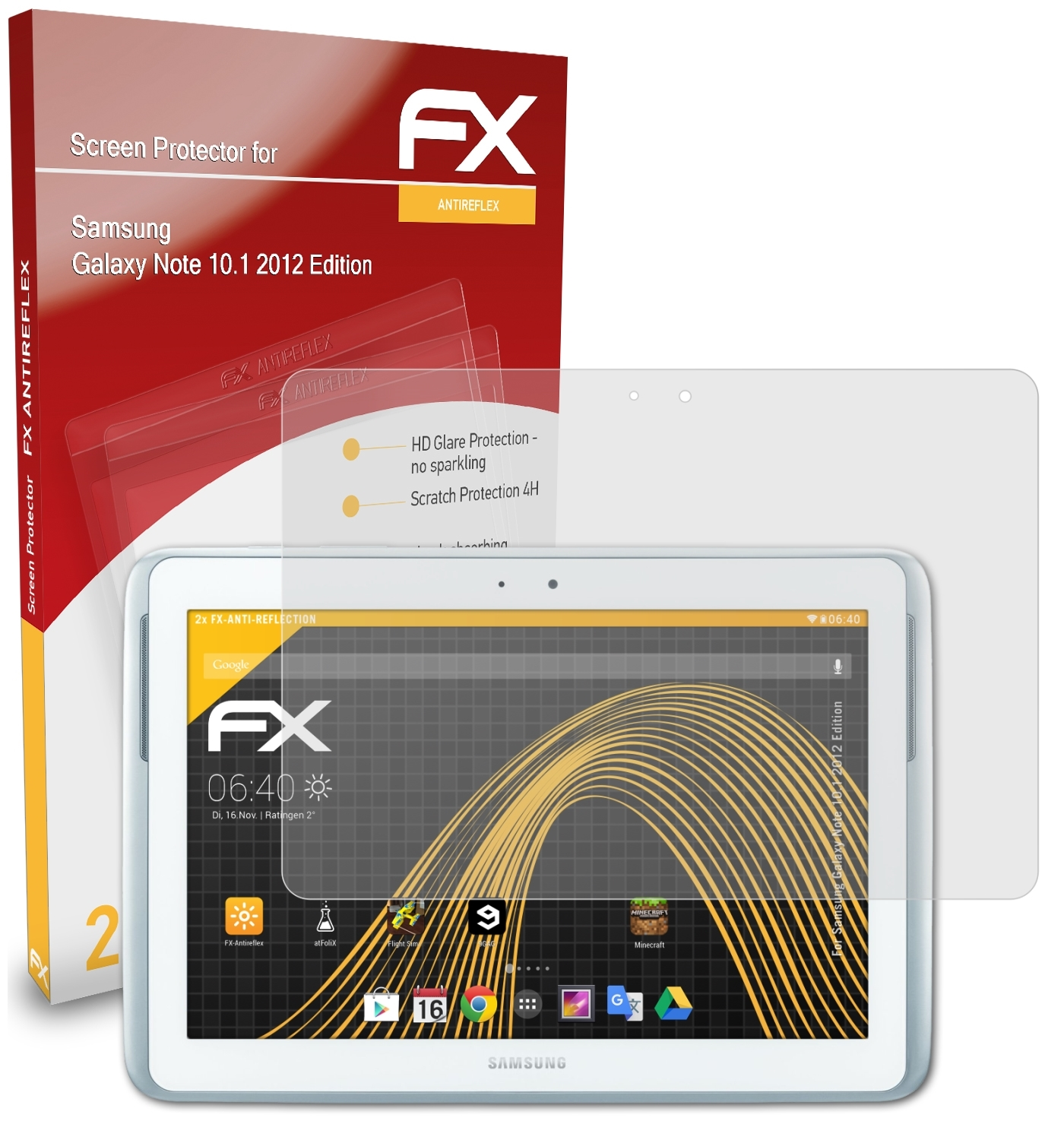 Samsung FX-Antireflex Galaxy Displayschutz(für (2012 Edition)) 10.1 Note ATFOLIX 2x