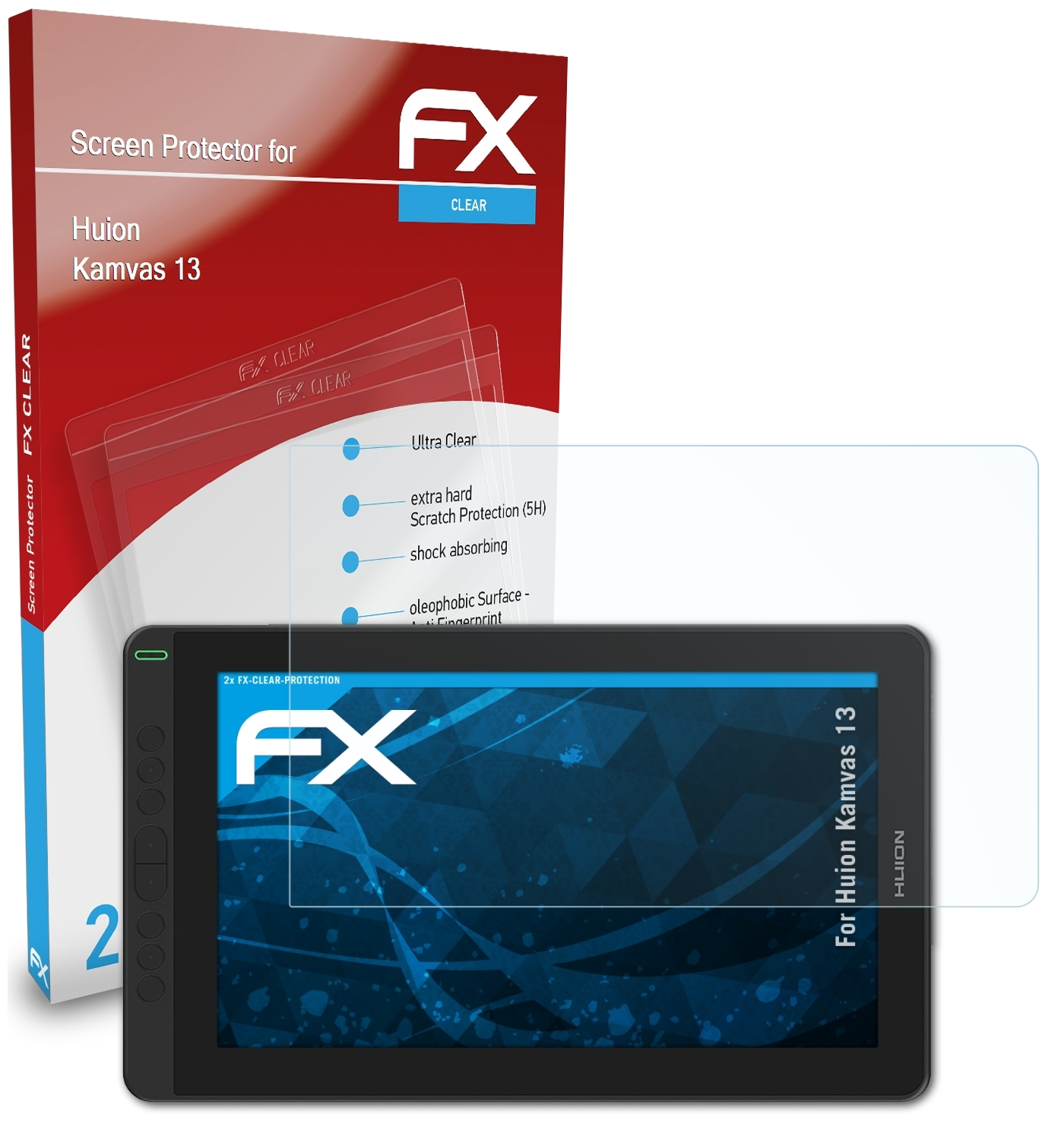 ATFOLIX 2x FX-Clear Displayschutz(für Huion 13) Kamvas